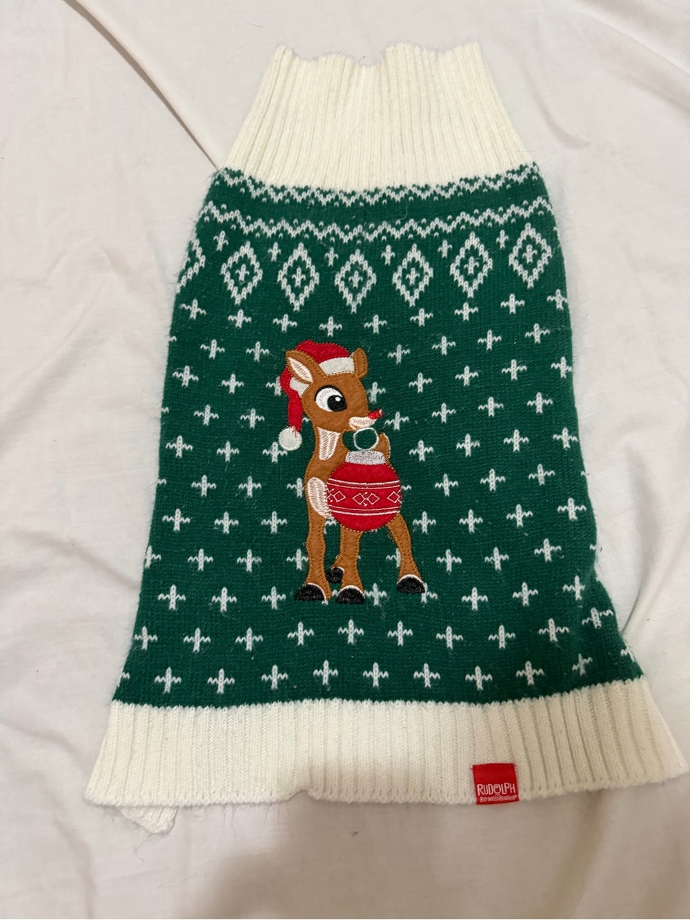 Rudolph the Red Nosed Reindeer Knit Holiday Dog Sweater Size Large